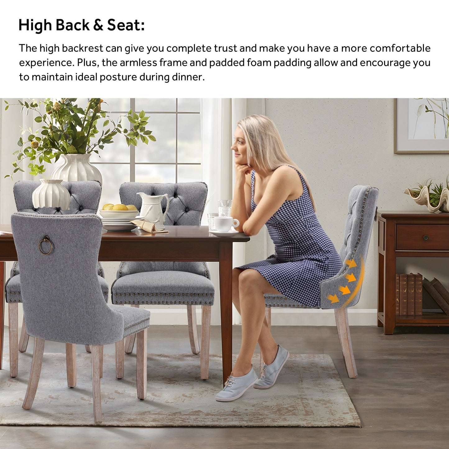 Lot de 6 chaises de salle à manger capitonnées en velours avec pieds en bois massif