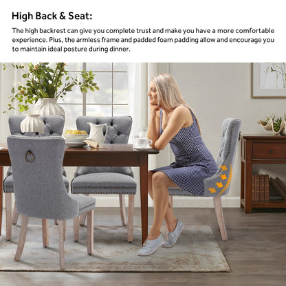 Lot de 6 chaises de salle à manger capitonnées en velours avec pieds en bois massif