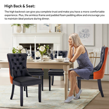 Lot de 6 chaises de salle à manger capitonnées en velours avec pieds en bois massif