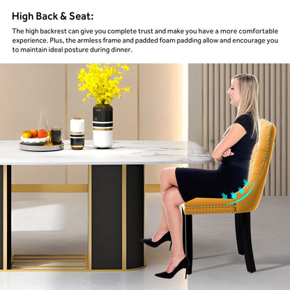 Lot de 6 chaises de salle à manger capitonnées en velours avec pieds en bois massif