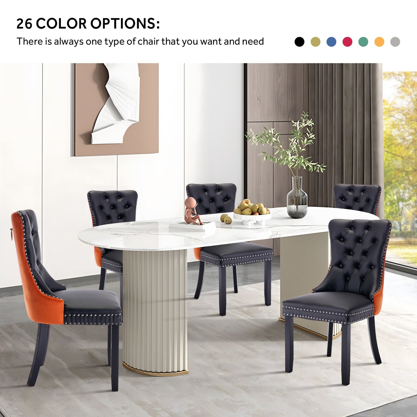 Lot de 6 chaises de salle à manger capitonnées en velours avec pieds en bois massif