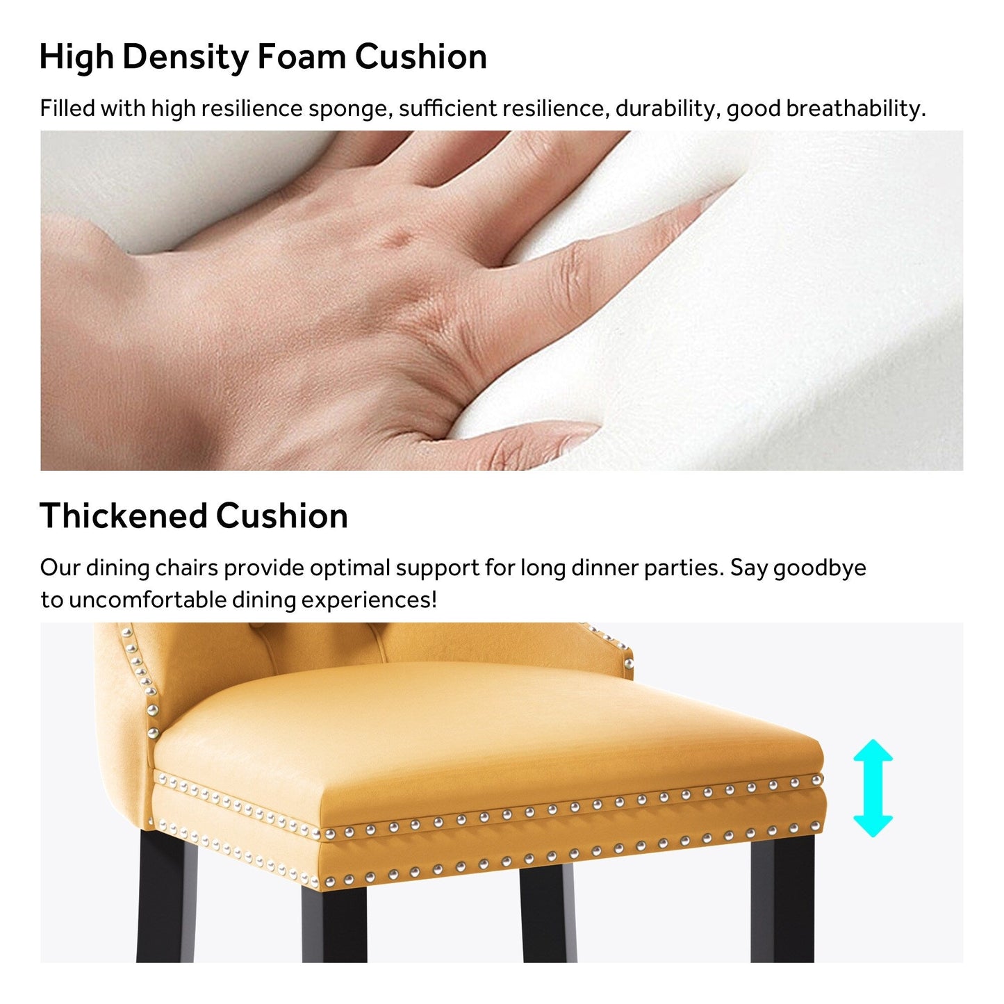 Lot de 6 chaises de salle à manger capitonnées en velours avec pieds en bois massif