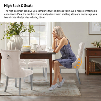 Lot de 6 chaises de salle à manger capitonnées en velours avec pieds en bois massif