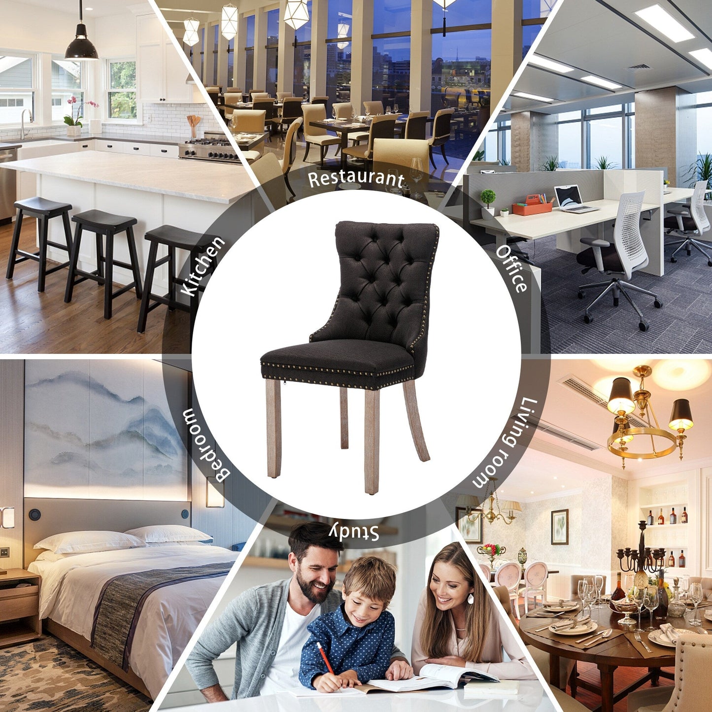 Lot de 6 chaises de salle à manger capitonnées en velours avec pieds en bois massif