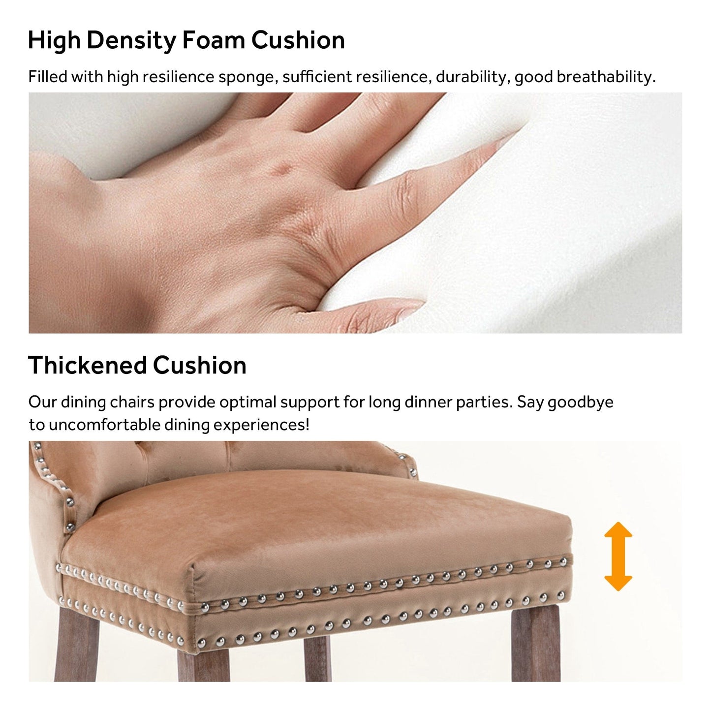 Lot de 6 chaises de salle à manger capitonnées en velours avec pieds en bois massif