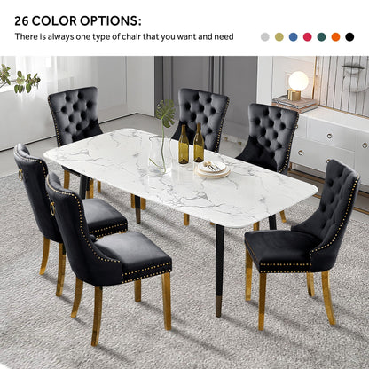 Lot de 6 chaises de salle à manger capitonnées en velours avec pieds en bois massif