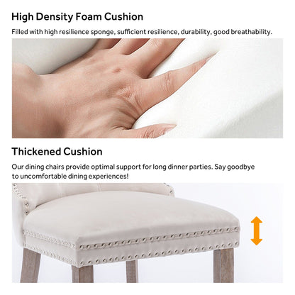 Lot de 6 chaises de salle à manger capitonnées en velours avec pieds en bois massif