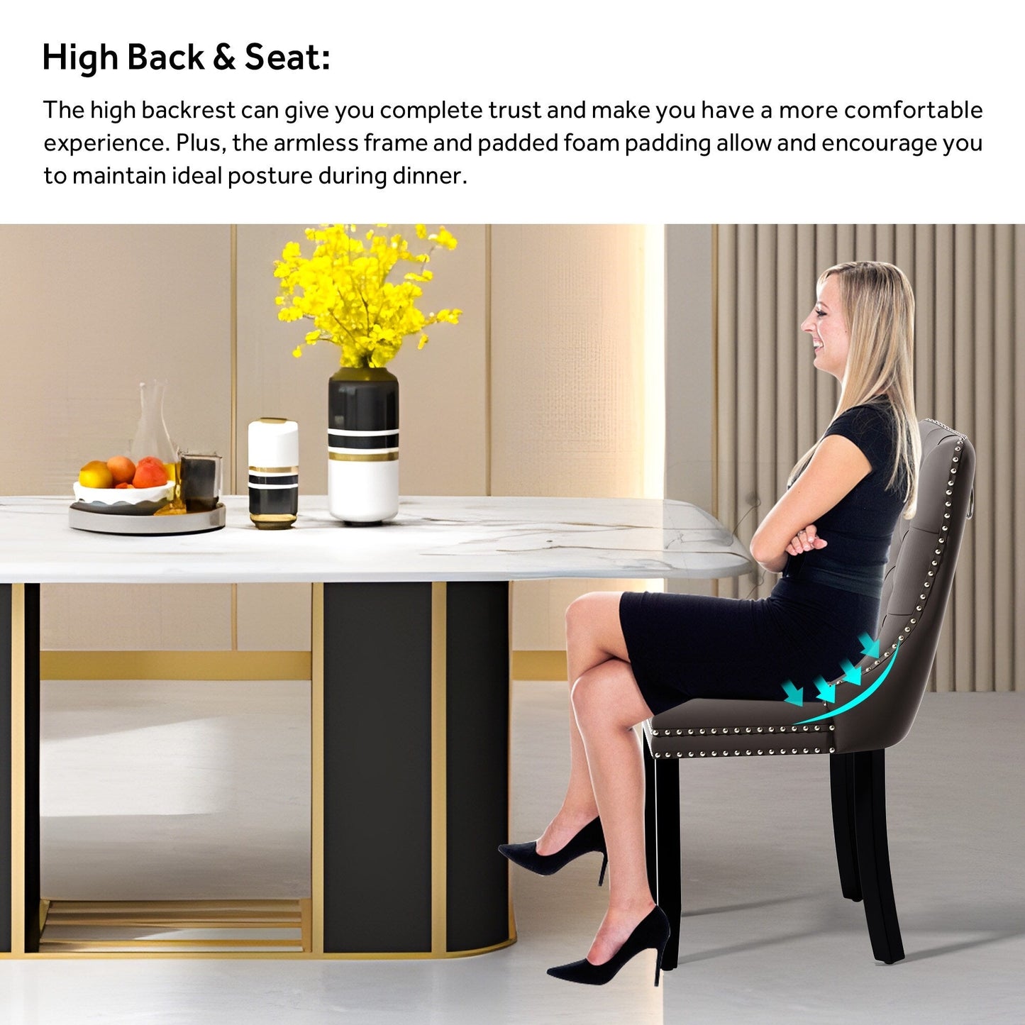 Lot de 6 chaises de salle à manger capitonnées en velours avec pieds en bois massif