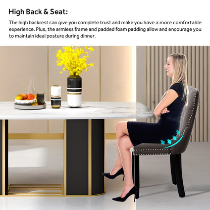 Lot de 6 chaises de salle à manger capitonnées en velours avec pieds en bois massif