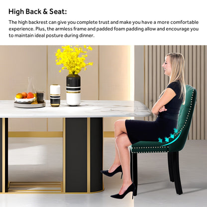 Lot de 6 chaises de salle à manger capitonnées en velours avec pieds en bois massif