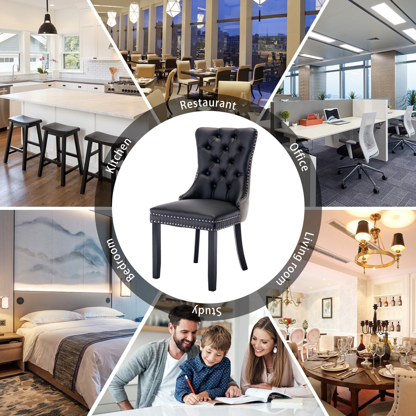 Lot de 6 chaises de salle à manger capitonnées en velours avec pieds en bois massif