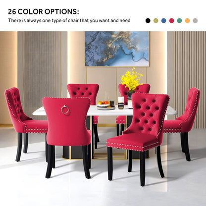 Lot de 6 chaises de salle à manger capitonnées en velours avec pieds en bois massif