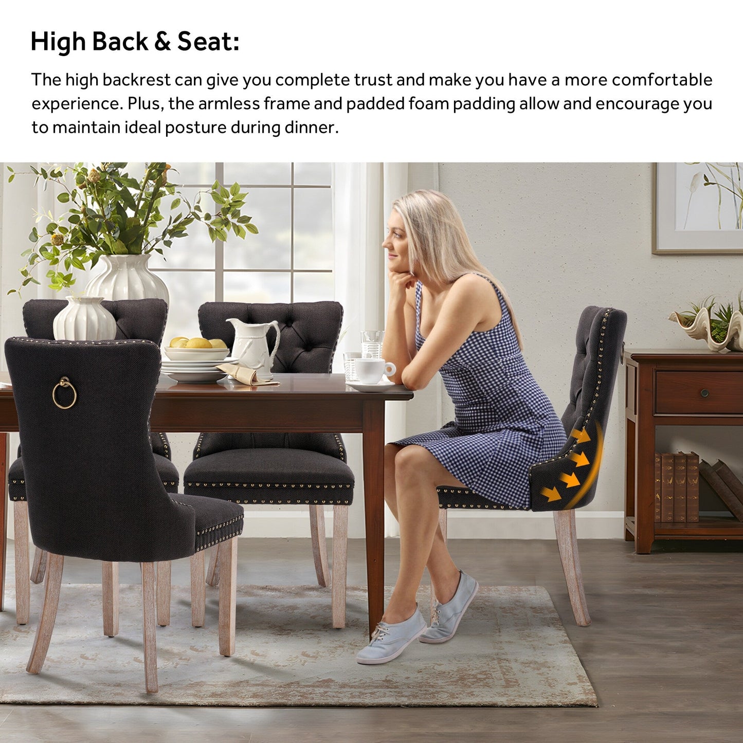 Lot de 6 chaises de salle à manger capitonnées en velours avec pieds en bois massif