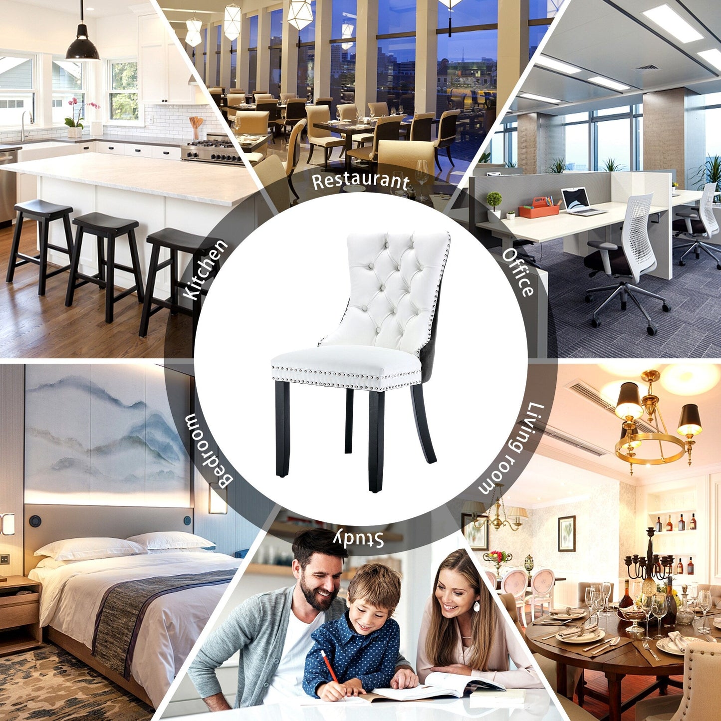 Lot de 6 chaises de salle à manger capitonnées en velours avec pieds en bois massif