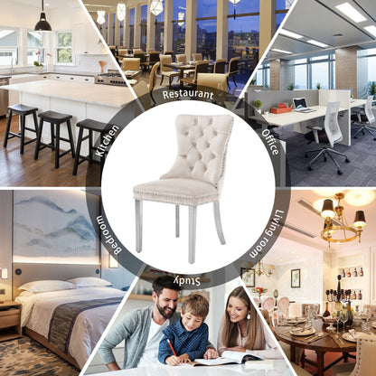 Lot de 6 chaises de salle à manger capitonnées en velours avec pieds en bois massif