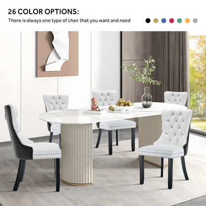 Lot de 6 chaises de salle à manger capitonnées en velours avec pieds en bois massif