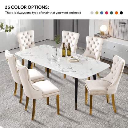 Lot de 6 chaises de salle à manger capitonnées en velours avec pieds en bois massif