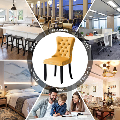 Lot de 6 chaises de salle à manger capitonnées en velours avec pieds en bois massif