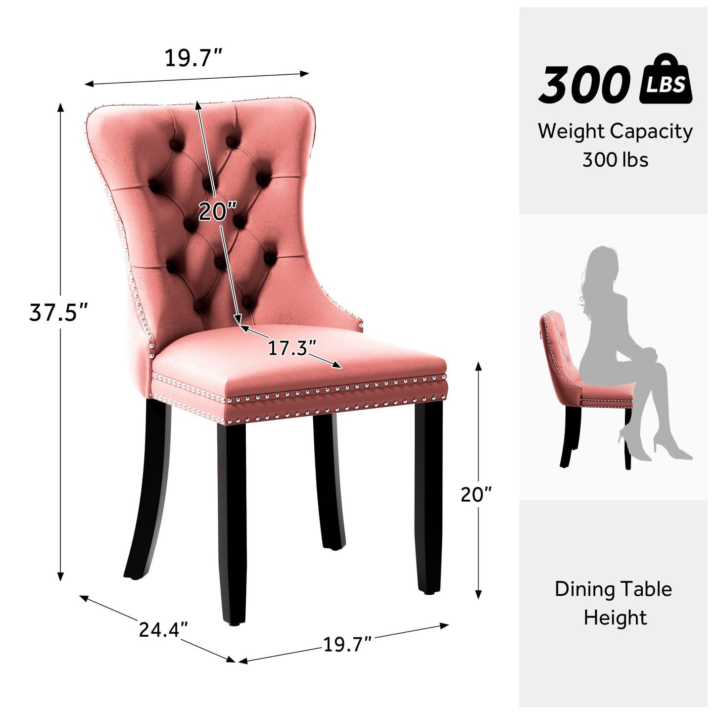 Lot de 6 chaises de salle à manger capitonnées en velours avec pieds en bois massif