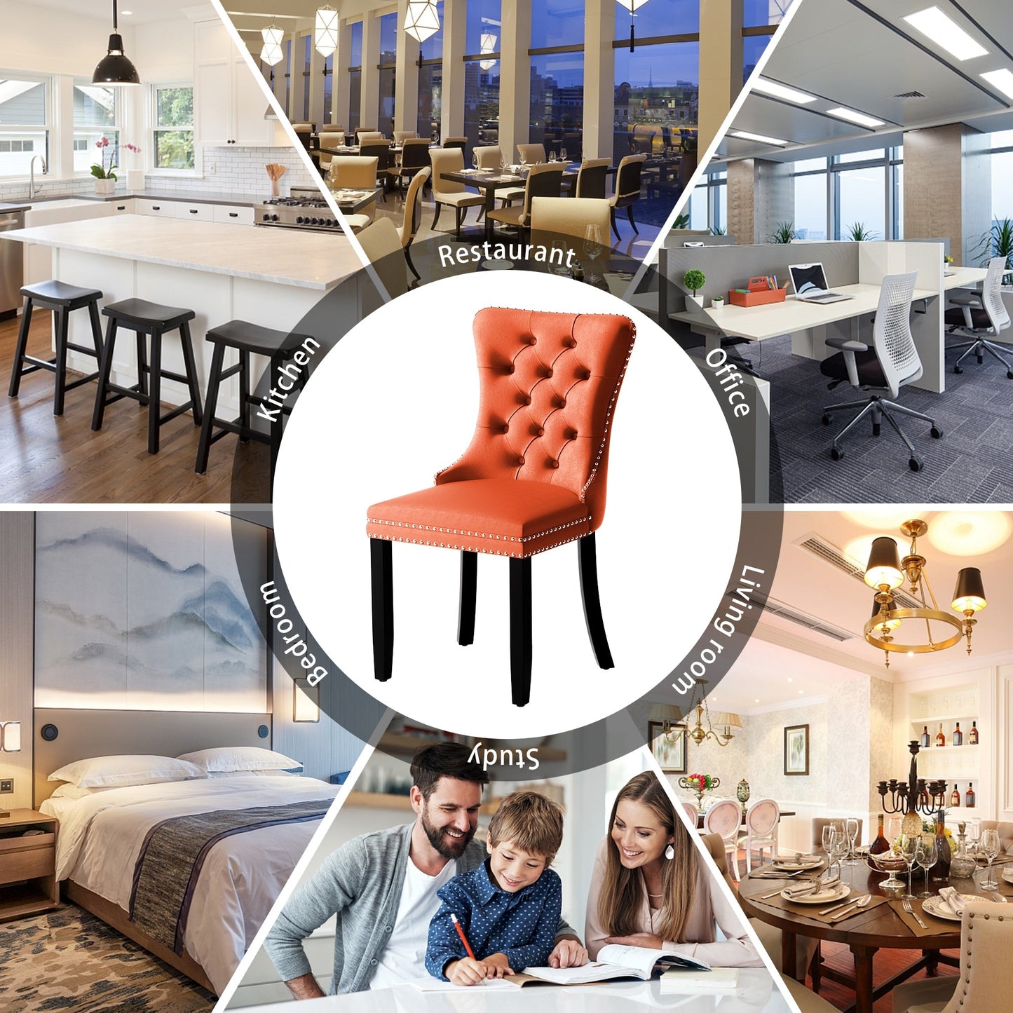 Lot de 6 chaises de salle à manger capitonnées en velours avec pieds en bois massif