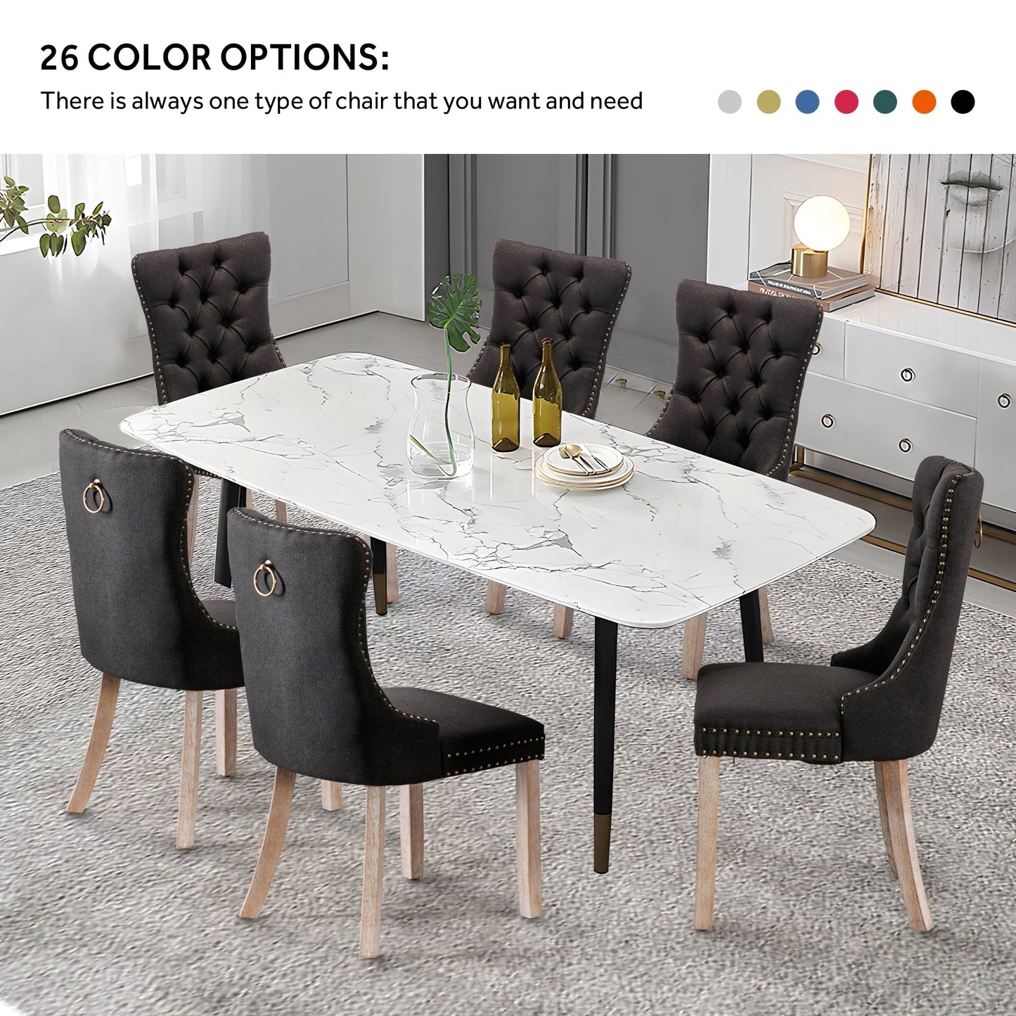 Lot de 6 chaises de salle à manger capitonnées en velours avec pieds en bois massif