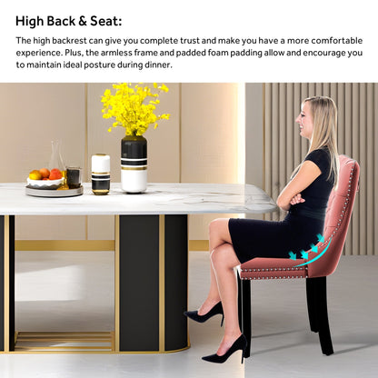 Lot de 6 chaises de salle à manger capitonnées en velours avec pieds en bois massif