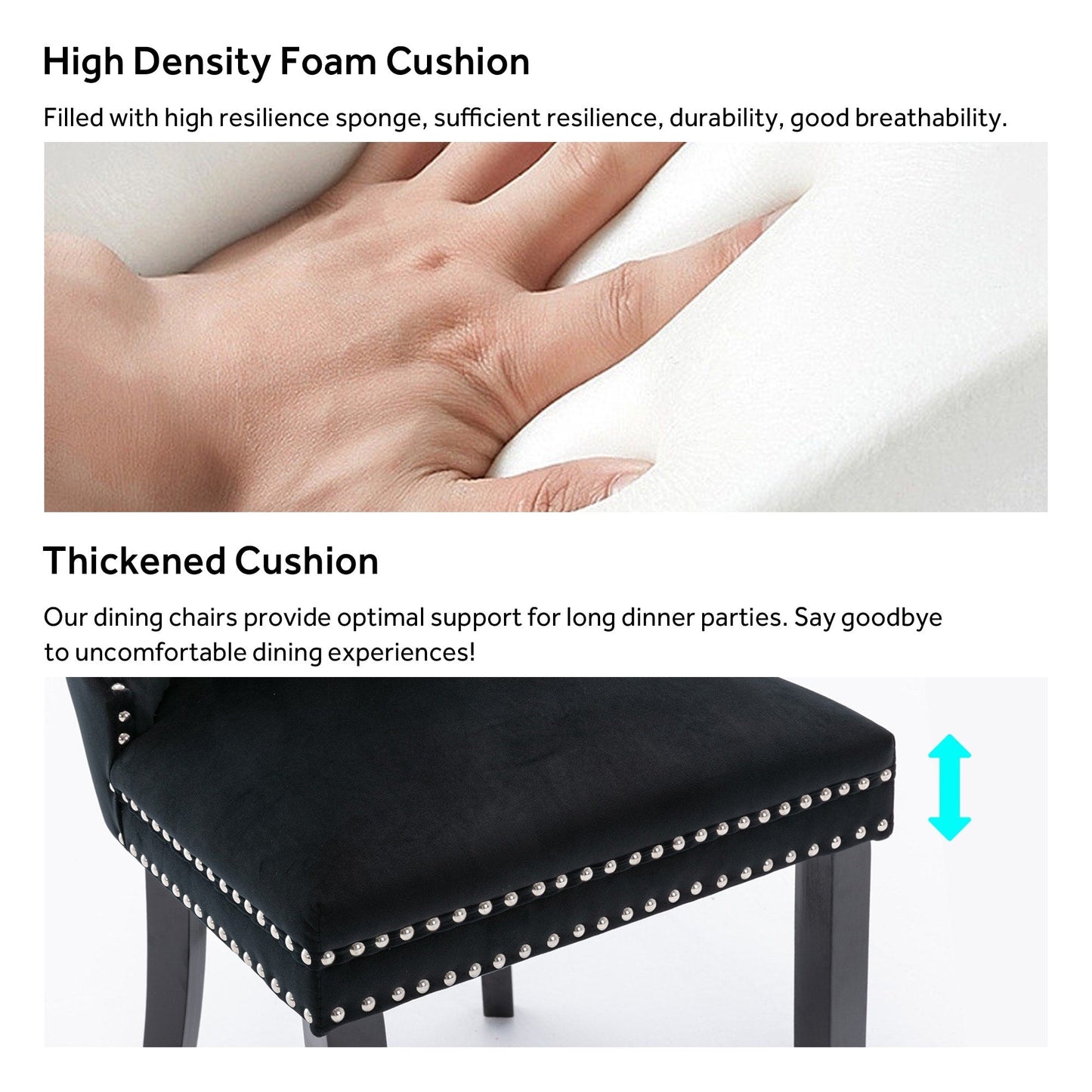 Lot de 6 chaises de salle à manger capitonnées en velours avec pieds en bois massif