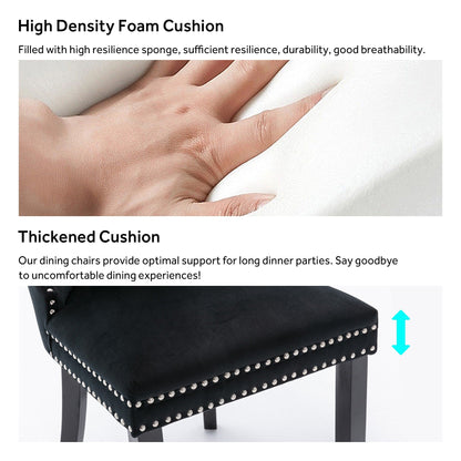 Lot de 6 chaises de salle à manger capitonnées en velours avec pieds en bois massif