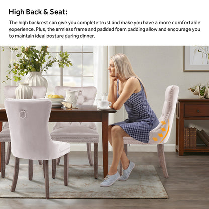 Lot de 6 chaises de salle à manger capitonnées en velours avec pieds en bois massif