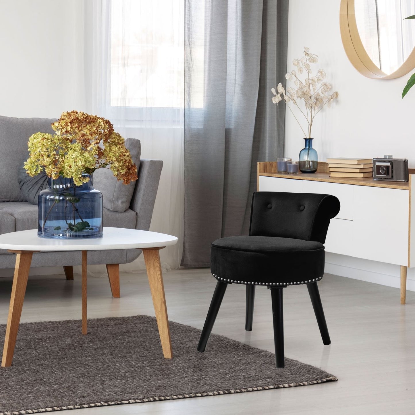 Tabouret de maquillage VEIKOUS avec dossier bas et pieds en bois - 17,3 x 15,7 x 25,1