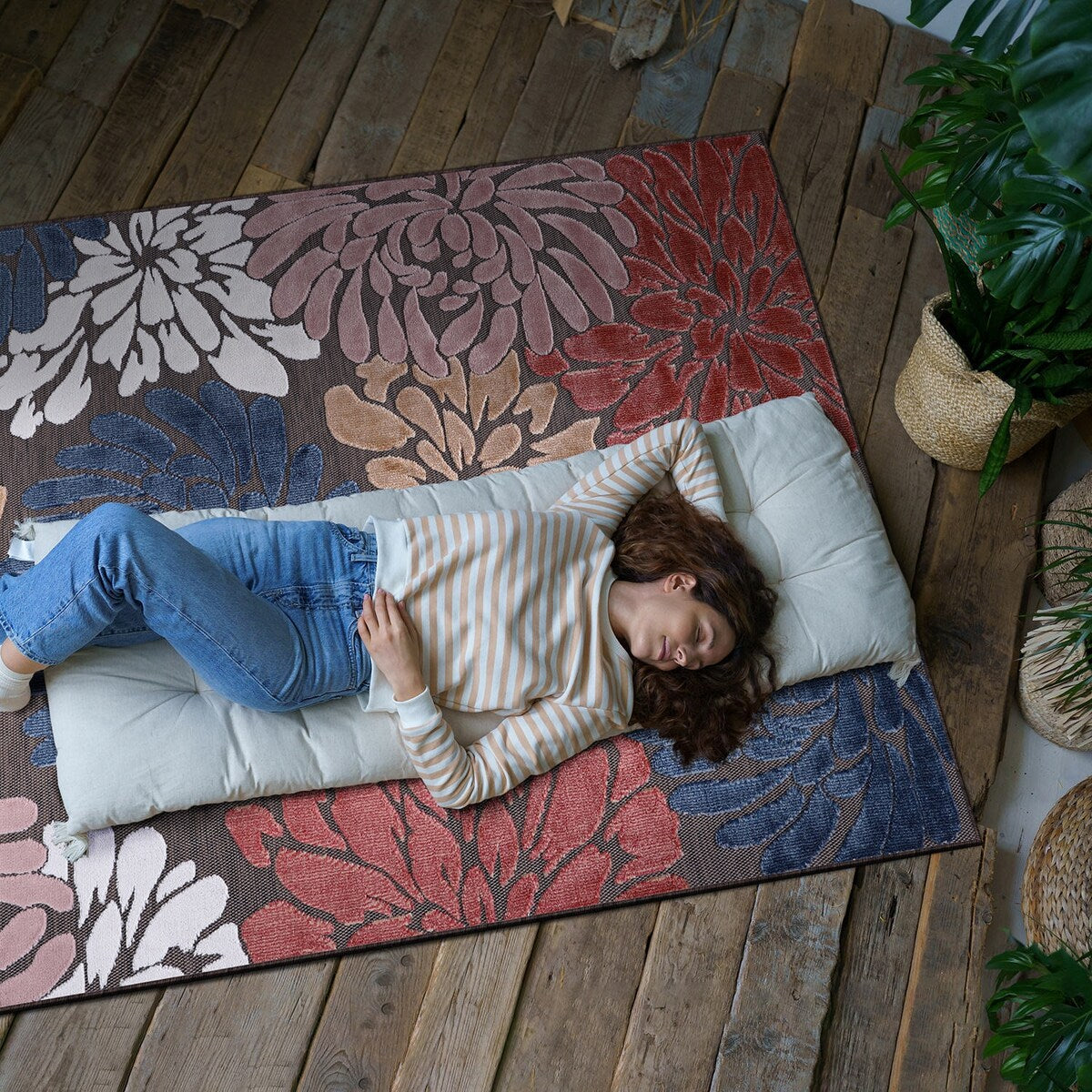 VILLADECOR Tapis d'intérieur/extérieur à motif floral, poils courts ou longs, pour terrasse