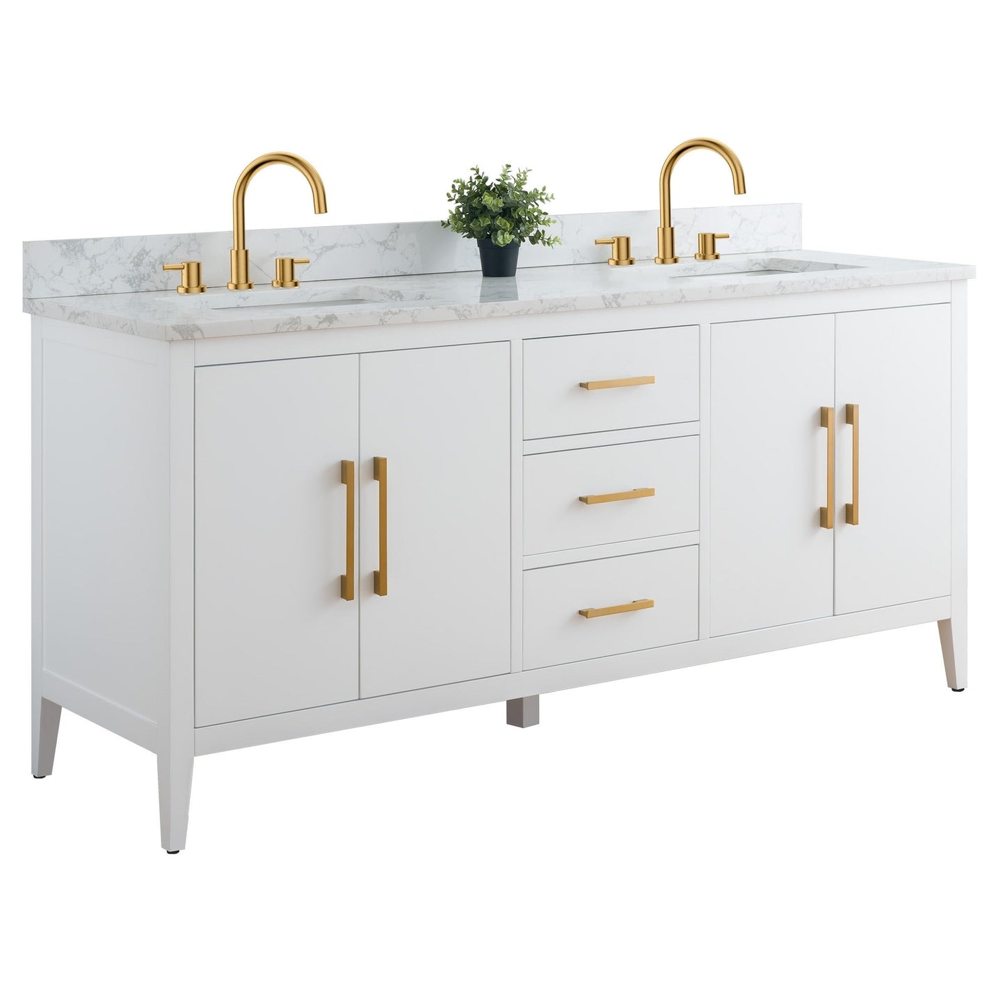 Meuble-lavabo double vasque Vanity Art 72 avec dessus en marbre reconstitué