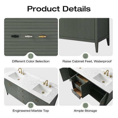 Meuble-lavabo double vasque Vanity Art 72 avec dessus en marbre reconstitué