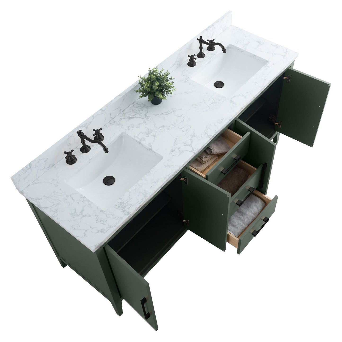 Meuble-lavabo double vasque Vanity Art 72 avec dessus en marbre reconstitué