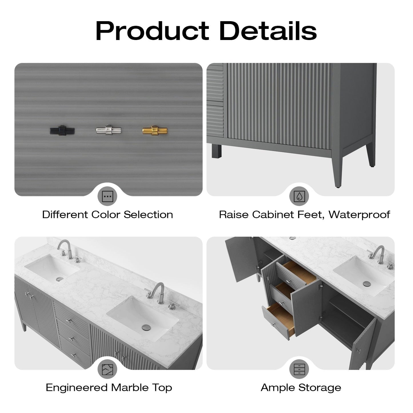 Meuble-lavabo double vasque Vanity Art 72 avec dessus en marbre reconstitué