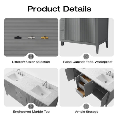 Meuble-lavabo double vasque Vanity Art 72 avec dessus en marbre reconstitué