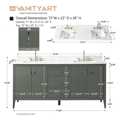 Meuble-lavabo double vasque Vanity Art 72 avec dessus en marbre reconstitué