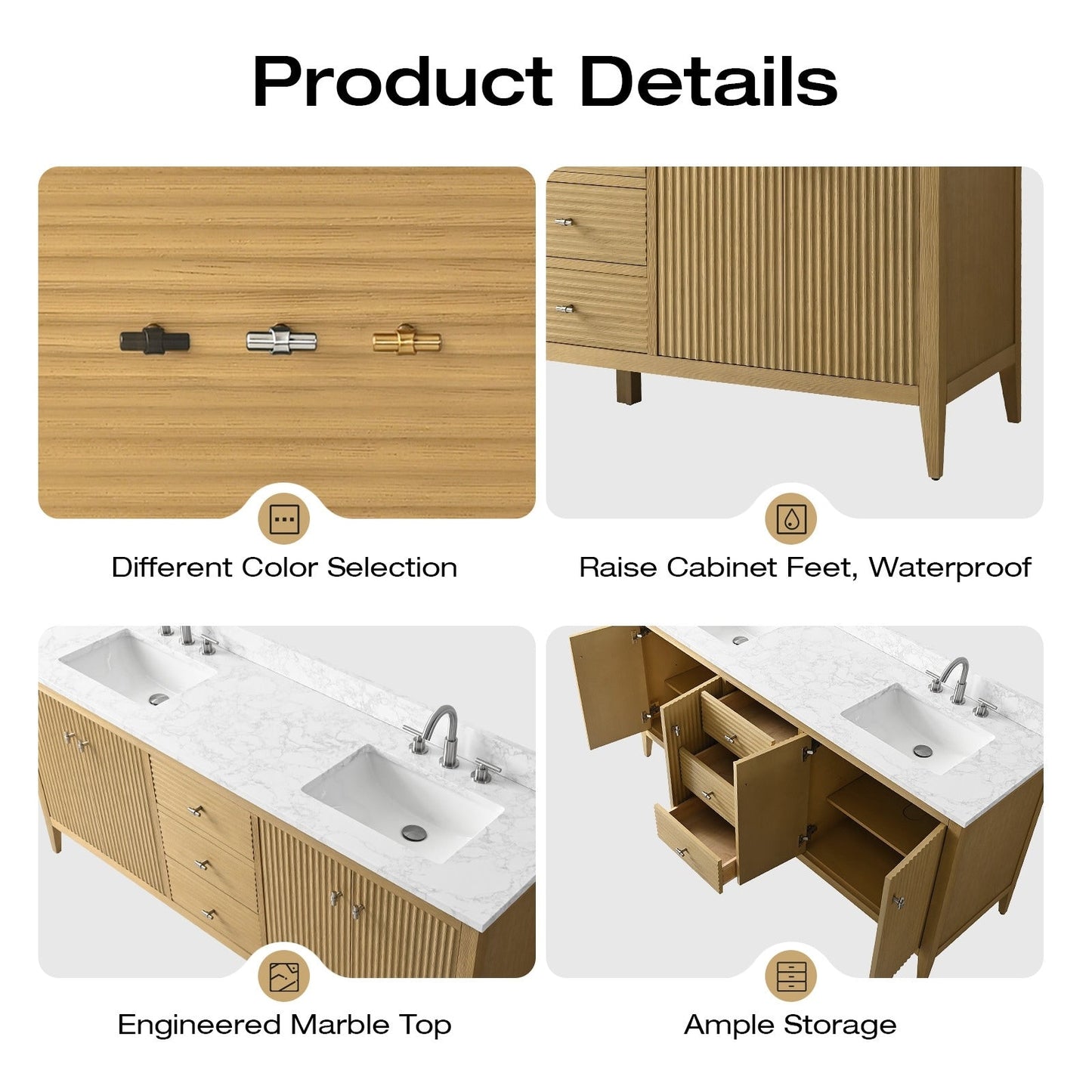 Meuble-lavabo double vasque Vanity Art 72 avec dessus en marbre reconstitué