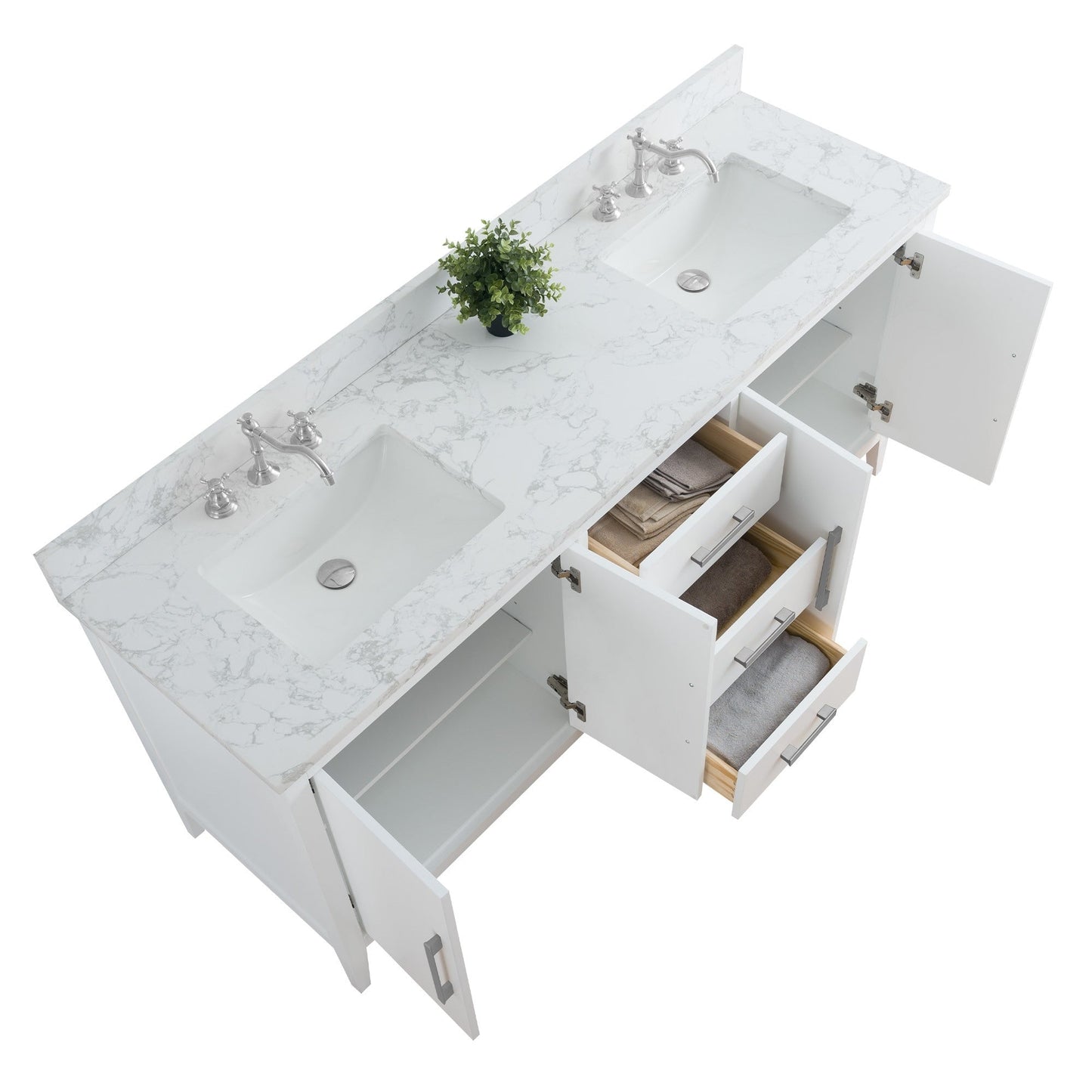 Meuble-lavabo double vasque Vanity Art 72 avec dessus en marbre reconstitué