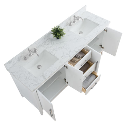 Meuble-lavabo double vasque Vanity Art 72 avec dessus en marbre reconstitué