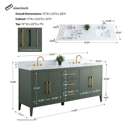 Meuble-lavabo double vasque Vanity Art 72 avec dessus en marbre reconstitué