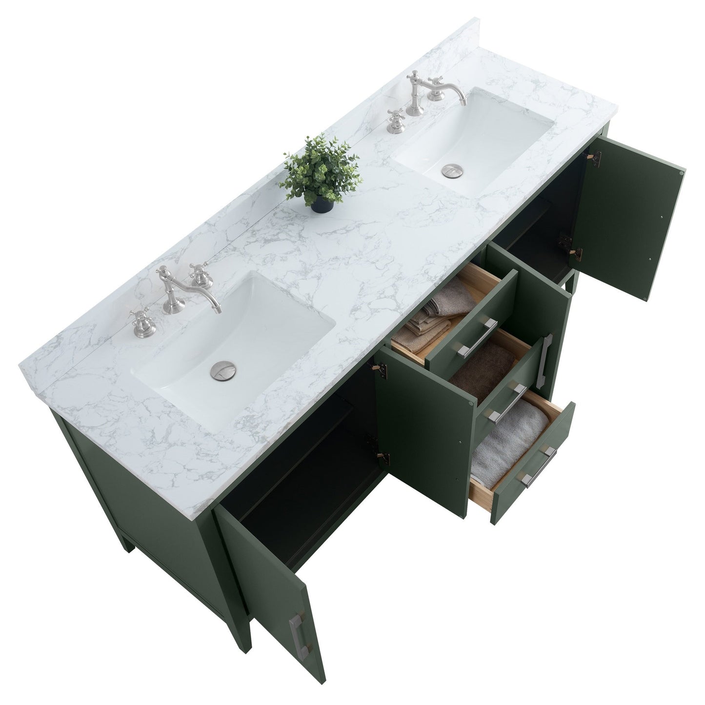 Meuble-lavabo double vasque Vanity Art 72 avec dessus en marbre reconstitué