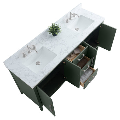 Meuble-lavabo double vasque Vanity Art 72 avec dessus en marbre reconstitué
