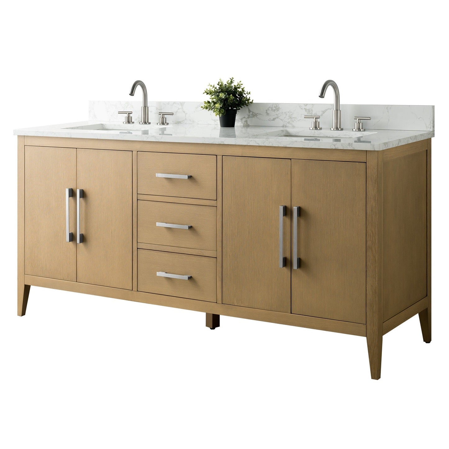 Meuble-lavabo double vasque Vanity Art 72 avec dessus en marbre reconstitué