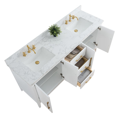 Meuble-lavabo double vasque Vanity Art 72 avec dessus en marbre reconstitué