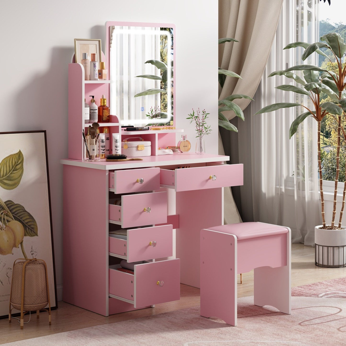 Ensemble de coiffeuse avec miroir et lampe, coiffeuse avec tabouret