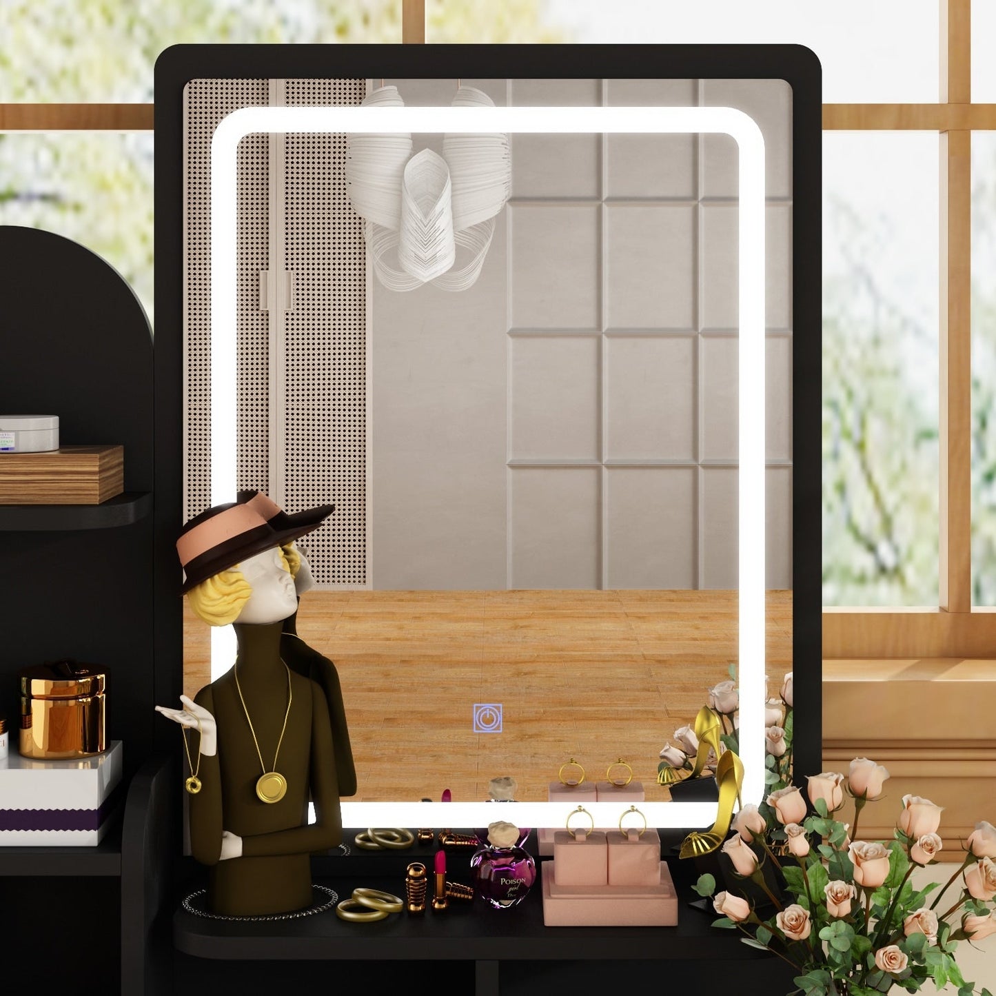 Ensemble de coiffeuse avec miroir et lampe, coiffeuse avec tabouret