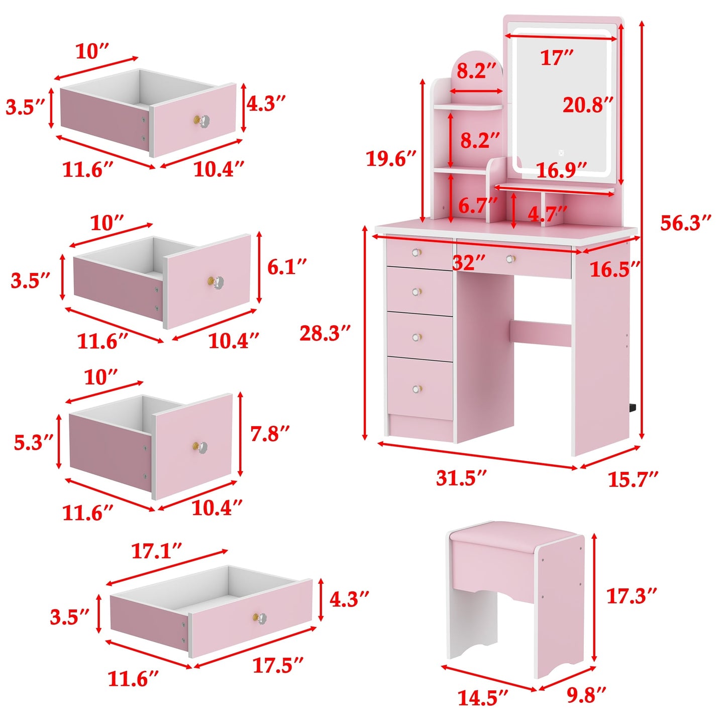 Ensemble de coiffeuse avec miroir et lampe, coiffeuse avec tabouret