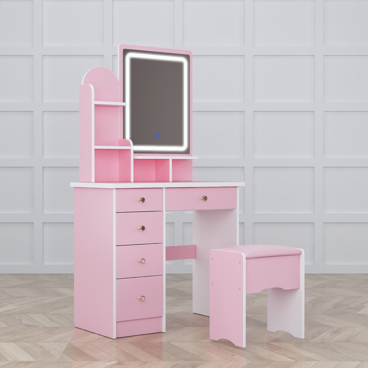 Ensemble de coiffeuse avec miroir et lampe, coiffeuse avec tabouret