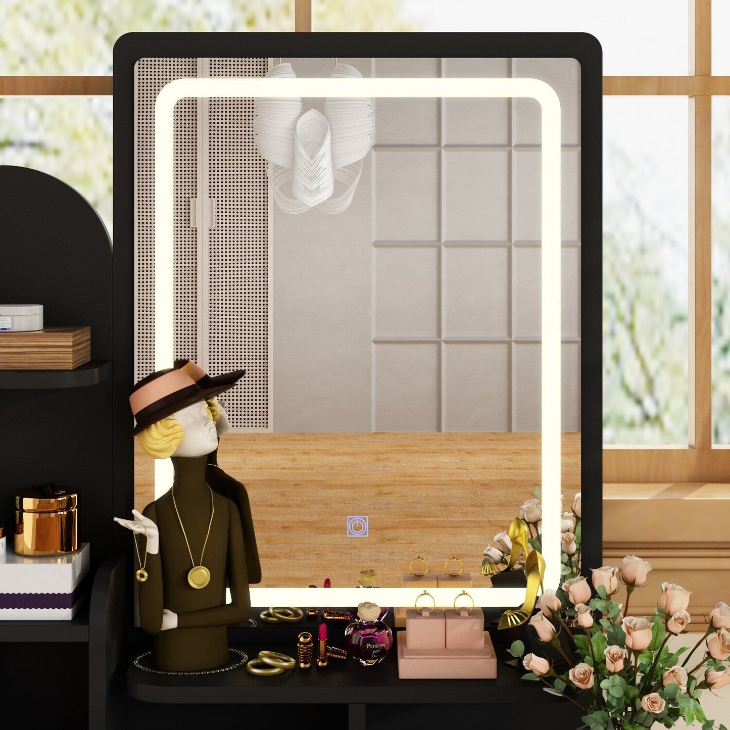 Ensemble de coiffeuse avec miroir et lampe, coiffeuse avec tabouret